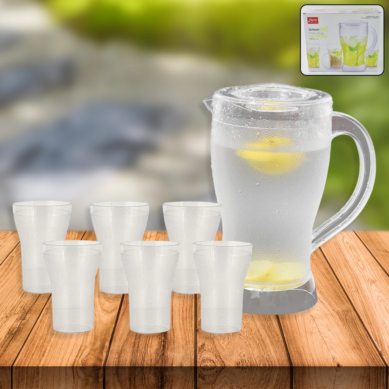 Apex Unbreakable Lemon Jug Set with 6 Glasses – 1200ML Jug + 300ML Glasses Approx Apex Unbreakable Lemon Jug Set with 6 Glasses – 1200ML Jug + 300ML Glasses Approx
